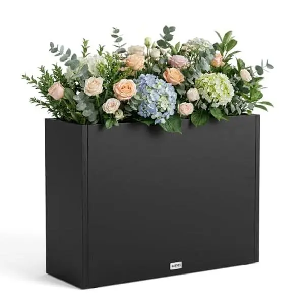 Iron Metal Large Size Raised Bed Planter Box, 38x16x15 In Heavy Duty Rectangular Black Outdoor Container for Patio, Backyard Vegetables, Flowers, Herbs