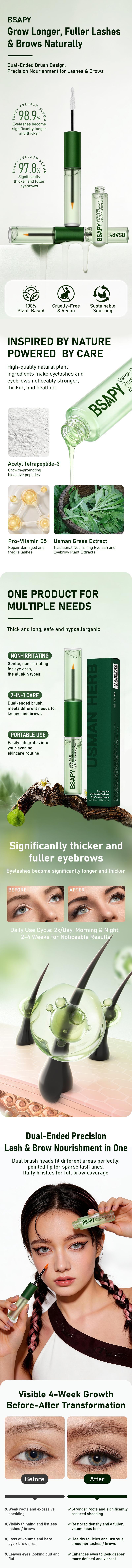 BSAPY ≈ & Multi-Peptide Lash & BrowEnhancing Serum, Advanced Vitamin & Botanical Blend forLonger, Thicker, Fuller Lashes and Brows, OphthalmologistTested, Cruelty-Free Eye Serum-B
