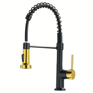 New Commercial Black Gold Kitchen Faucet Pull Sprayer Single Kitchen Faucets