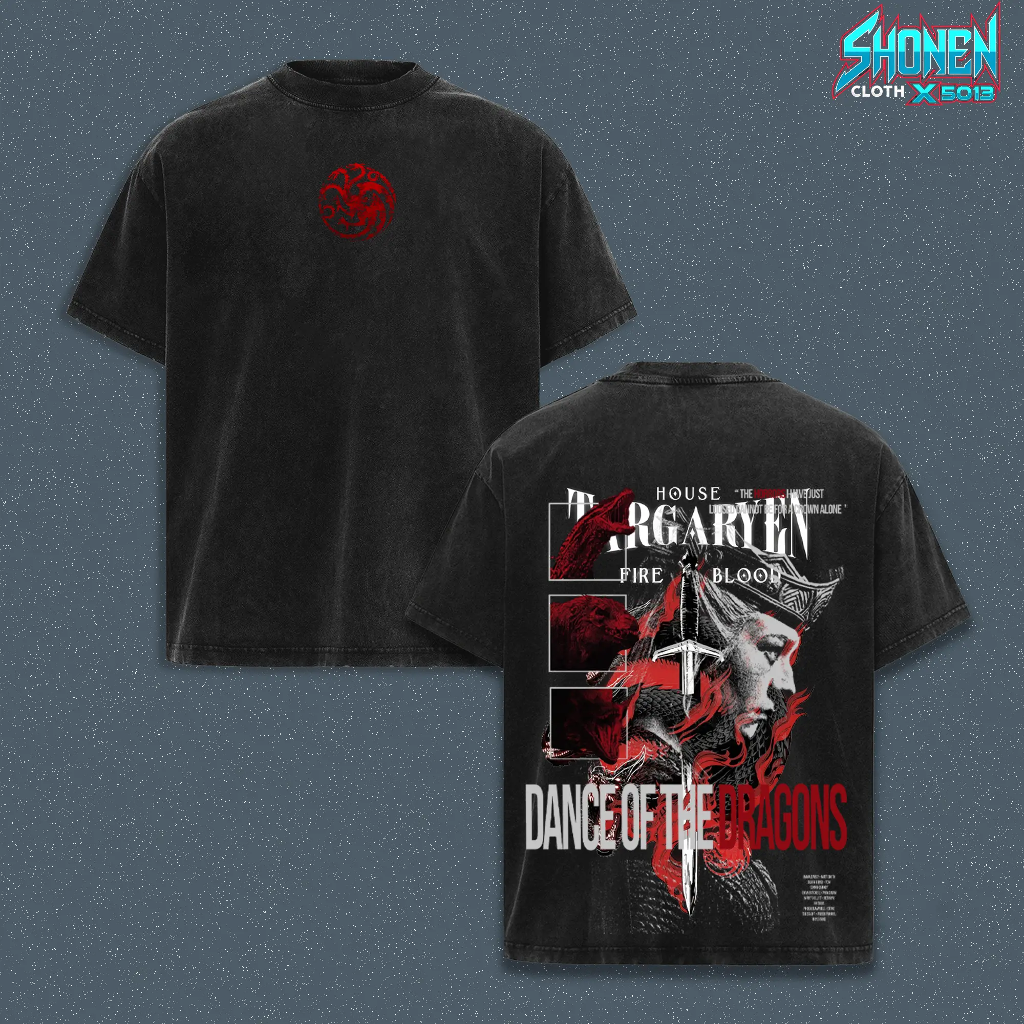 House Of The Dragon Rhaenyra Targaryen Merch, Dance Of The Dragons Throne Sword Graphic, Acid Wash Tee, Heavyweight Mineral Wash Streetwear Blank