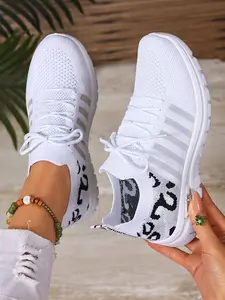 Women's Leopard Print Knit Casual Sneakers – Lightweight and Breathable, Slip-On for Comfortable Fit, Fashionable and Versatile Casual Shoes Suitable for Walking, Traveling, and Daily Wear – The Ideal Choice for Women