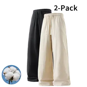 2-Pack Ultra-Soft Linen Cotton Pants - Loose Fit, Non-Sheer Pants for Everyday Wear & Work