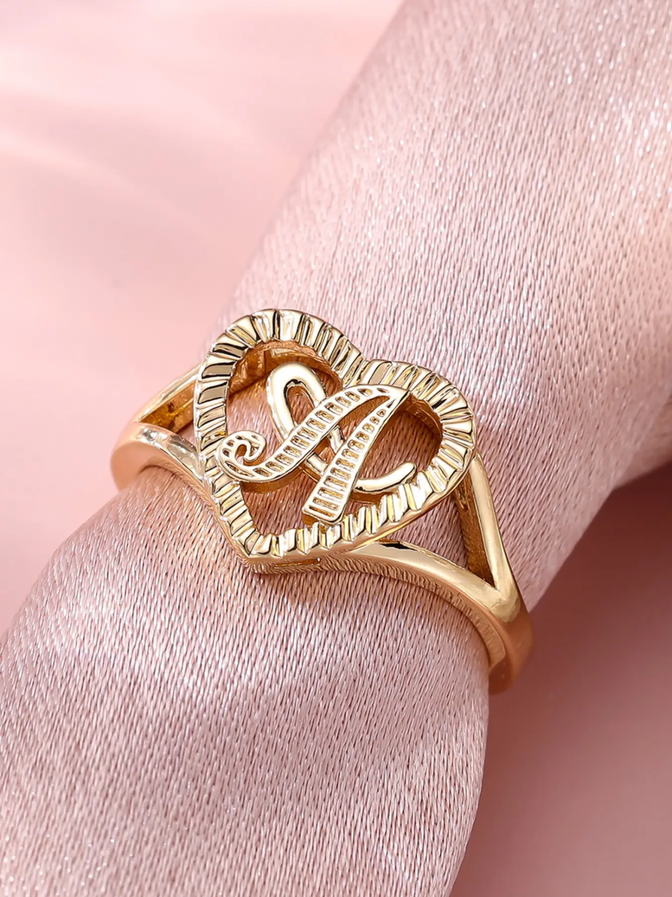 Heart & Letter Design Cuff Ring, Heart Shaped Ring, Adjustable Open Ring, Adjustable Opening Stackable Ring Gift for Women & Girls, Beautiful Rings, Copper Rings