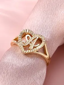 Heart & Letter Design Cuff Ring, Heart Shaped Ring, Adjustable Open Ring, Adjustable Opening Stackable Ring Gift for Women & Girls, Copper Rings