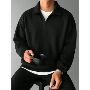 Men's Plain Half-Zip Hoodie Sweatshirts, Casual Fitted Pullover for Spring & Fall, Stylish Autumn Fashion, Versatile Daily Wear