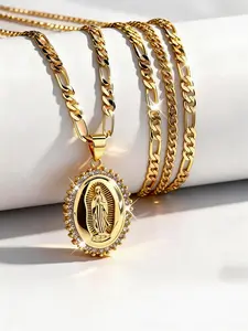 14k Gold Guadalupe Virgin Mary Necklace, Zircon Pendant Necklace, Jewelry Necklace, Sparkling Zircon, Durable and Fade-Resistant, Perfect for Daily Wear, Parties, Special Occasions, Religious Gift