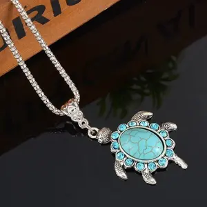 Boho 925 Sterling Silver Sea Turtle Charms Vintage Turquoise Pendant Necklace Natural Burma