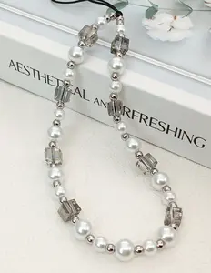 Phone Charm Crystal Chain Pearl Phone Charms Strap Handmade Aesthetic Bag Keychain Camera Charms for Women