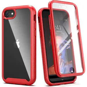 TechGuard SE 3rd Generation 2022 & 8 & 7 & SE 2020 Full Protection Bumper Case with Built-in Screen Protector Transparent Red Hybrid Cover