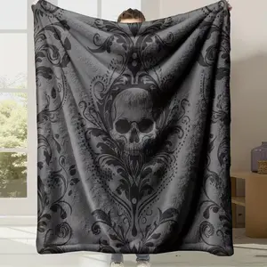 1pc of Ultra-Soft Flannel And Milk Velvet Blanket | Anti-Static Universal Blanket for All Seasons, Suitable for Bed, Sofa, And Office, Lightweight And Warm, Machine Washable, Colorfast, Featuring a Skull Pattern Design, Modern Style, Mixed Colors