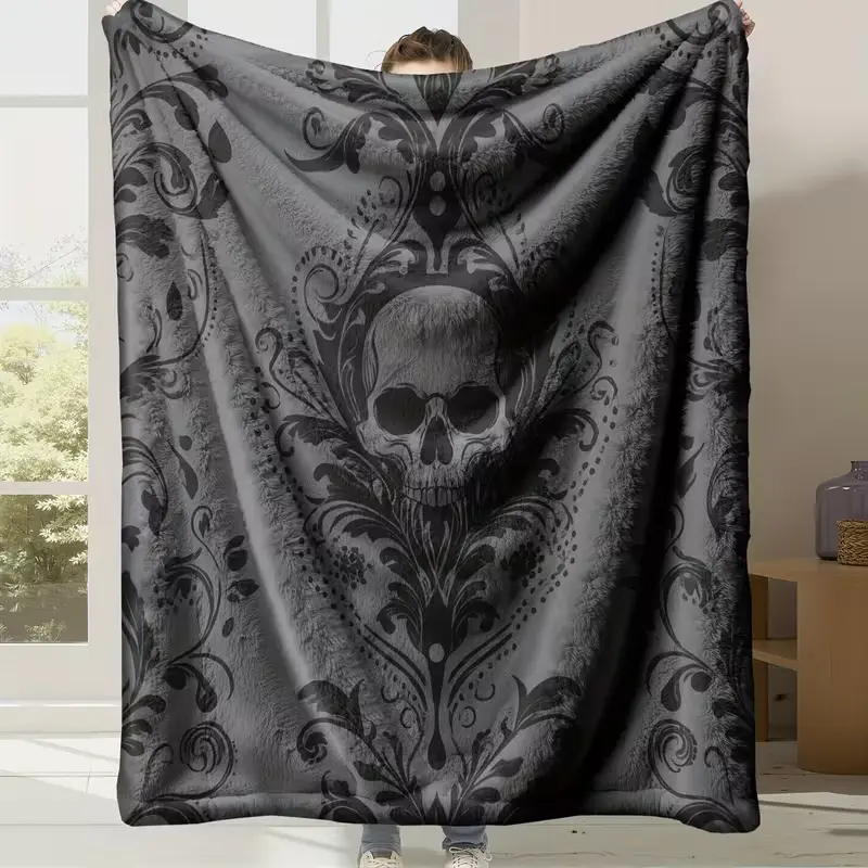 1pc Ultra-Soft Flannel-Milk Velvet Anti-Static Blanket, All-Season Modern Skull Pattern Throw, Lightweight Warm Machine-Washable Colorfast, Suitable for Bed, Sofa, Anti-Static Blankets