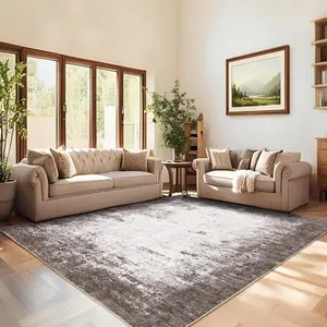 Washable Rug 9x12 Modern Living Room Rug Non Slip,Soft Non Shedding Floor Covering, Low Pile Thin Foldable Mat for Bedroom Dining Room Nursery,Brown