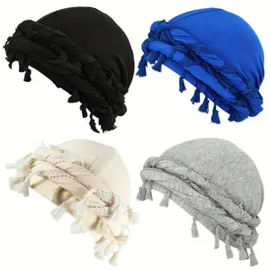 Men's 4-Piece Vintage Tassel Headband & Pirate Hat Set, Handmade Modal Stretch Fabric Adjustable Cap, Fashionable Personality Design