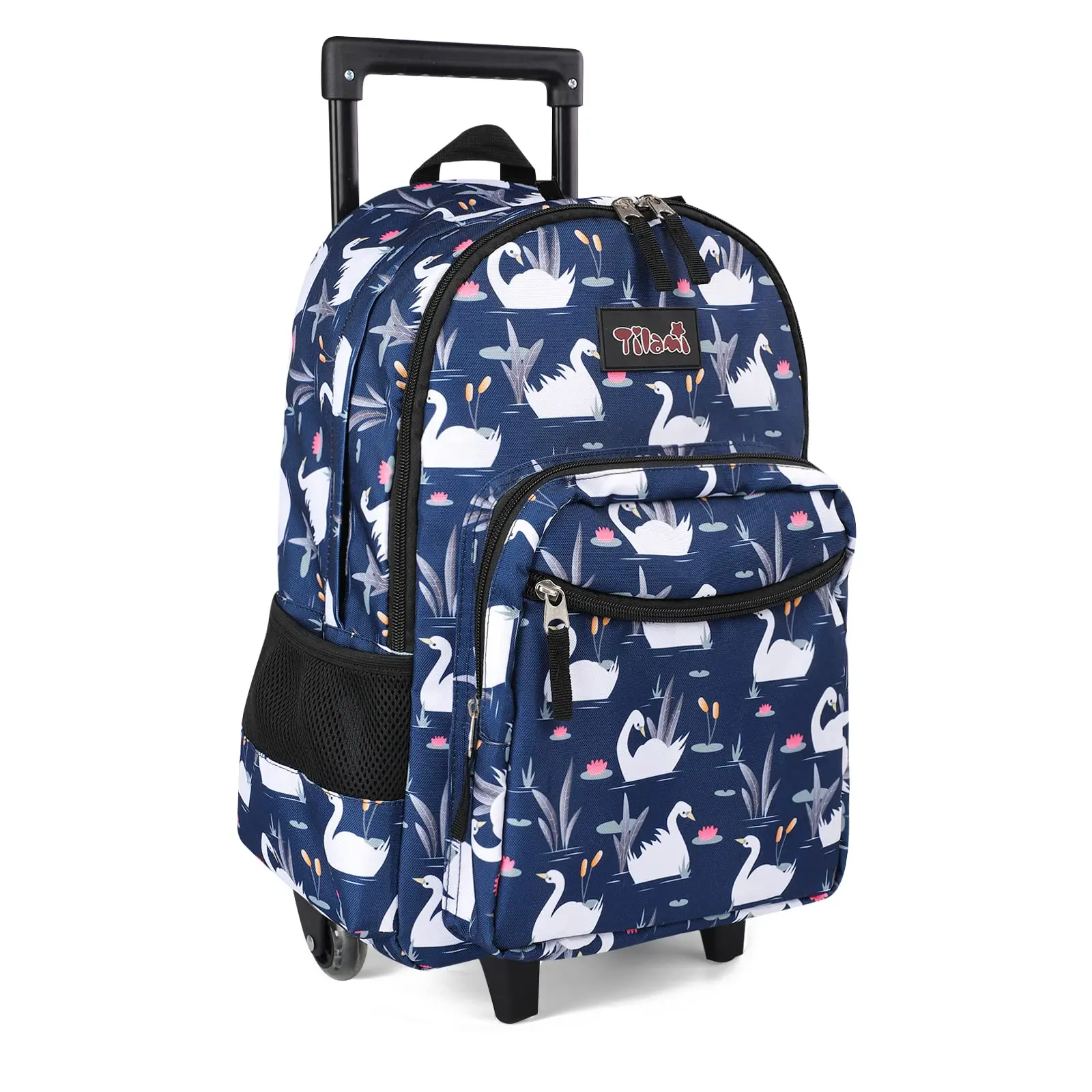 Tilami Rolling Backpack 18 inch Double Handle Wheeled Boys Girls Travel School Luggage Trip, Swan Blue
