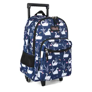 Tilami Rolling Backpack 18 inch Double Handle Wheeled Boys Girls Travel School Luggage Trip, Swan Blue