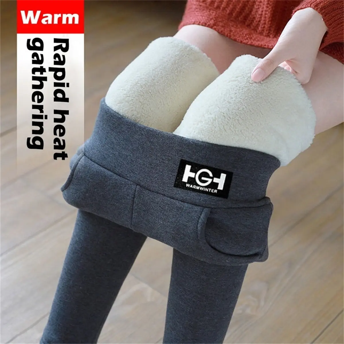 Women's High Waisted Fleece-Lined Leggings, Thick Warm Lambswool Winter Thermal Pants with Butt Lift and Pockets