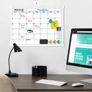 MaxGear 16"x12" Double-Sided Monthly Calendar Dry Erase Board for Wall Hanging Whiteboard with 3 Markers & 4 Magnets Portable for Students Planning Drawing Memo To-Do List