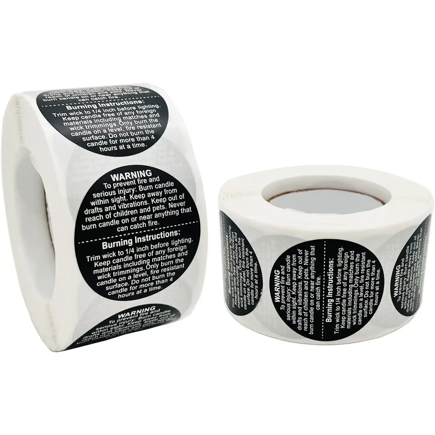 1000pcs Waterproof Candle Warning Labels (500pcs per Roll), 1.5 inch Round Shape Circular Labels with Warning Info, Easy-To-Peel Office Stationery for Candle Jars & Containers, 500 Pcs Per Roll