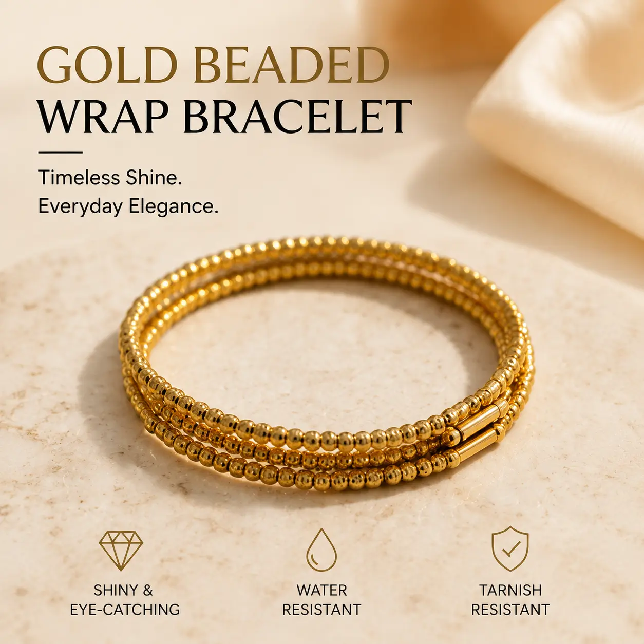 Gold Beaded Wrap Bracelet Elegant Minimalist Jewelry Collection – Timeless Style, Everyday Wear & Perfect Gift Choice