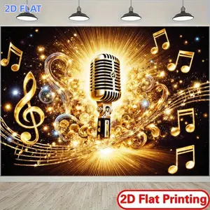 1pc 2D Flat Banner,  A Banner Featuring a Stunning Golden Music-Themed Backdrop, Vibrant And Energetic, Perfect for Parties, Performances, High Definition Photography Background, Durable Polyester Fabric, Profession