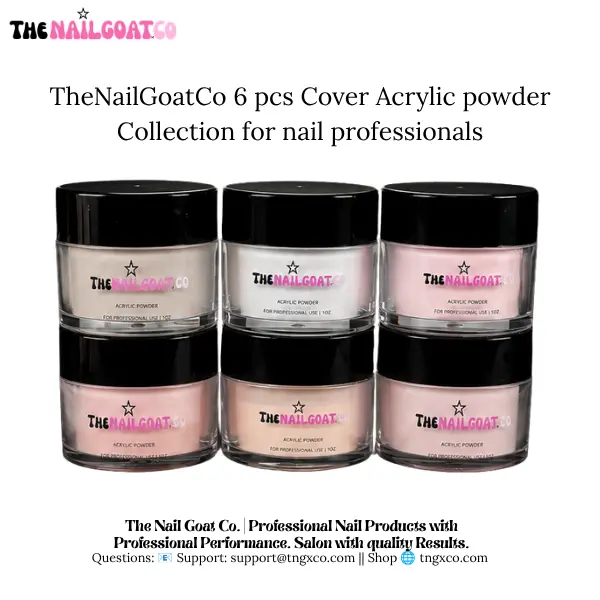 TheNailGoatCo 6-Piece Acrylic Powder Cover Collection, Nail Supplies for Nail Professionals (6 Jars), Six Jars