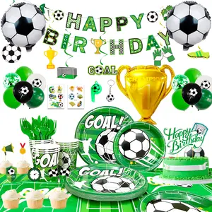Soccer Birthday Party Supplies,181pcs Soccer Party Decorations Tableware Set -Soccer Birthday Banner Balloons Tablecloth Plates Cups Napkins,Whistle Keychain,Ect Boys Sports Theme Birthday Decor