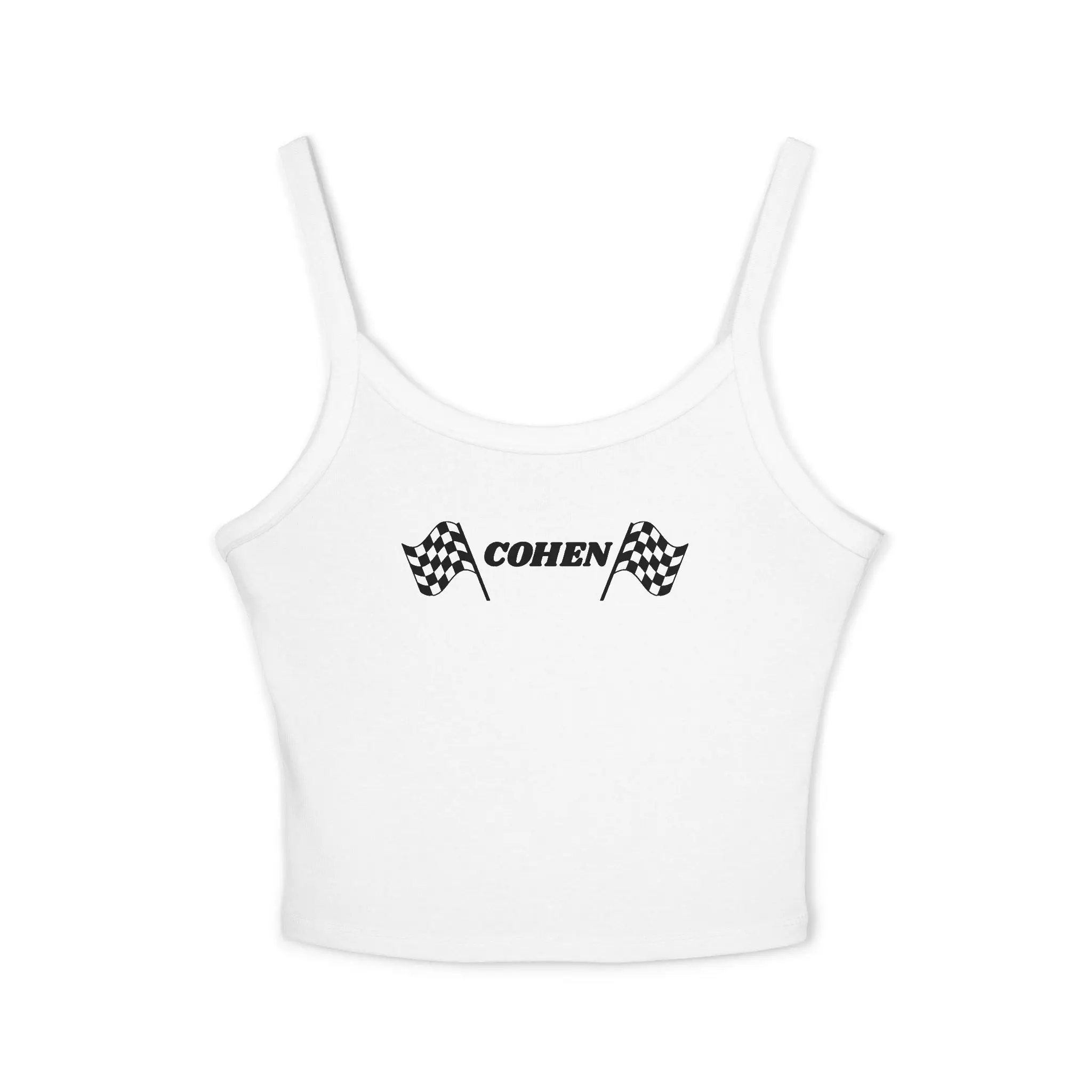 Customizable Last Name Crop Checkered Racing Flags Tank Top | Personalized Shirt | Birthday Shirt | Bachelorette Party Engagement Wedding Gift Bridal Shower casual comfy cami slim sleeveless top White Womens y2k tight-fitting