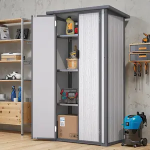 AECOJOY Tall Resin Outdoor Storage Cabinet Waterproof with Adjustable Shelves, Vertical Plastic Storage Shed with Reinforced Floor, All Weather Sheds & Outdoor Storage Clearance with Base for Outside Freestanding Wood Cupboard