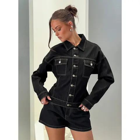 Caresse Cinched Denim Jacket Raw Denim