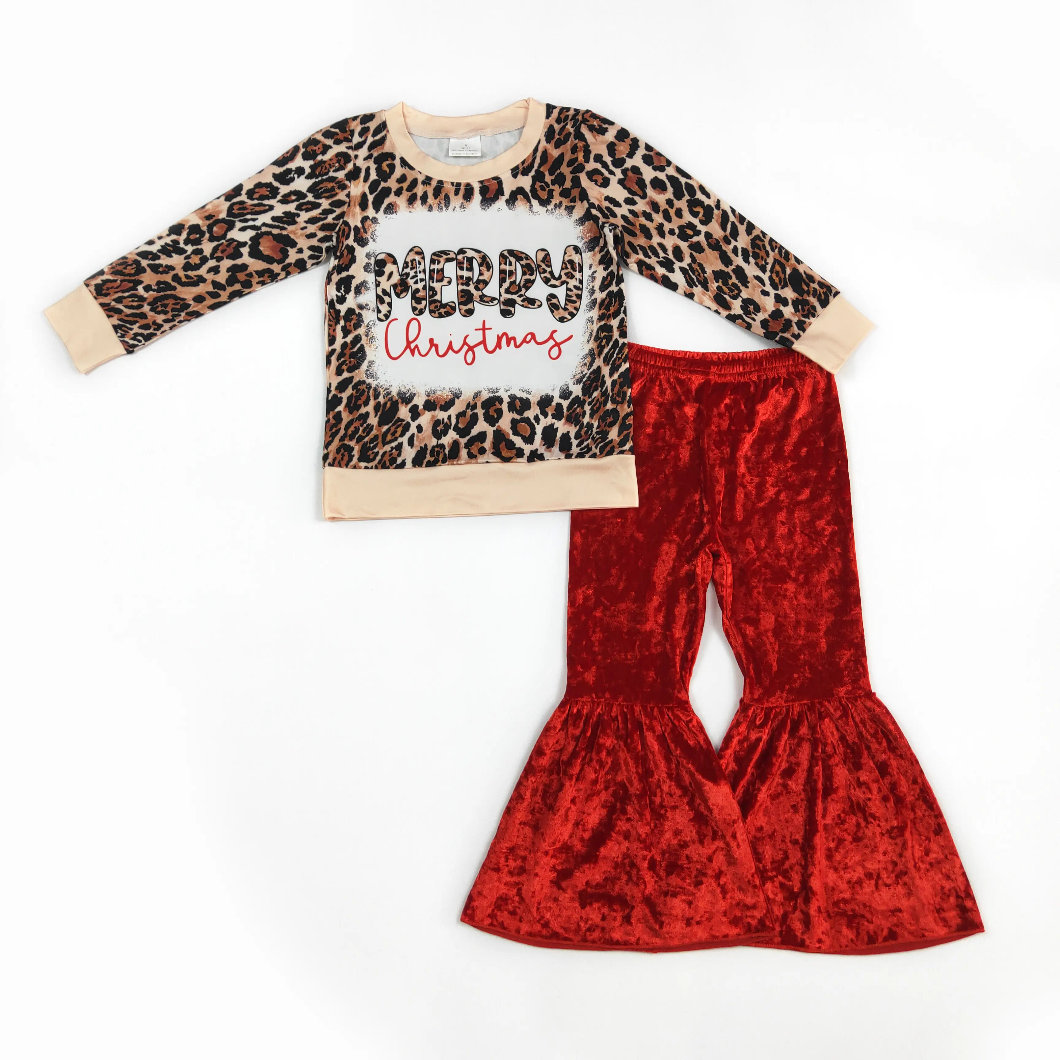 Merry Christmas Red velvet bell Pants Girls set