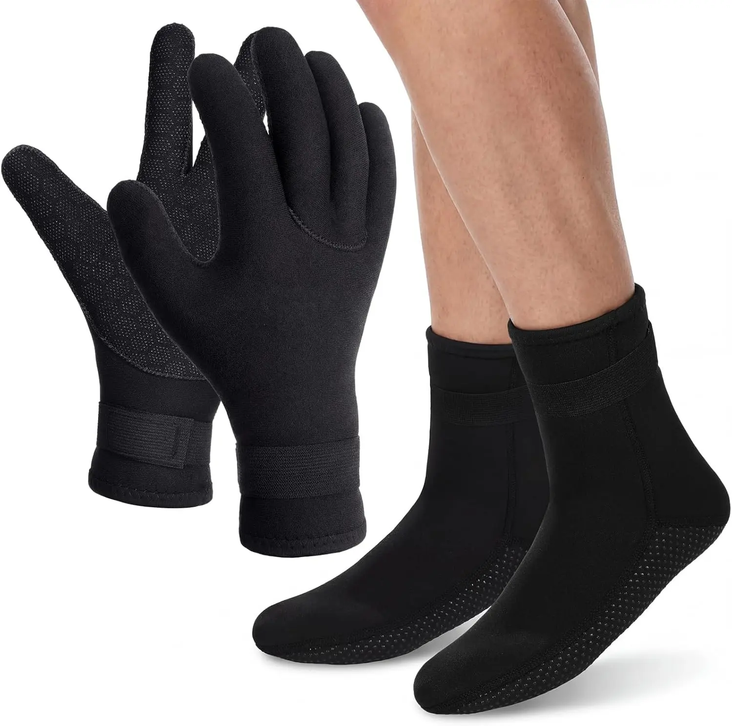 3mm Neoprene Waterproof Thermal Wetsuit Gloves and Socks with Adjustable Strap for Scuba Diving Swimming Surfing Kayaking Rafting Sand Beach Volleyball Sports