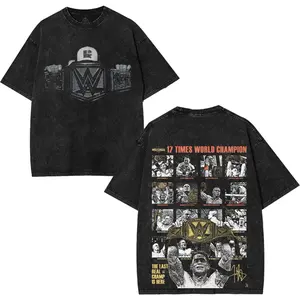 WWE Retro Vintage John Cena 17 World Champion Limited Edition - WWE Wash Tee Clothes Cotton Menswear Oversized Soft T-Shirt Top wwe t-shirt Fabric Seamless unisex graphic sport streetwear fashion unisex heavyweight