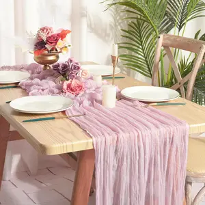 REWOMC Cheesecloth Table Runner 10ft – Boho Gauze Sheer Table Runner (20 x 120 Inch), Rustic Wedding Table Decor for Birthday Party, Bridal Shower, Baby Shower & Reception, Multi-Pack Options (3/6/10/15/20 Pack)