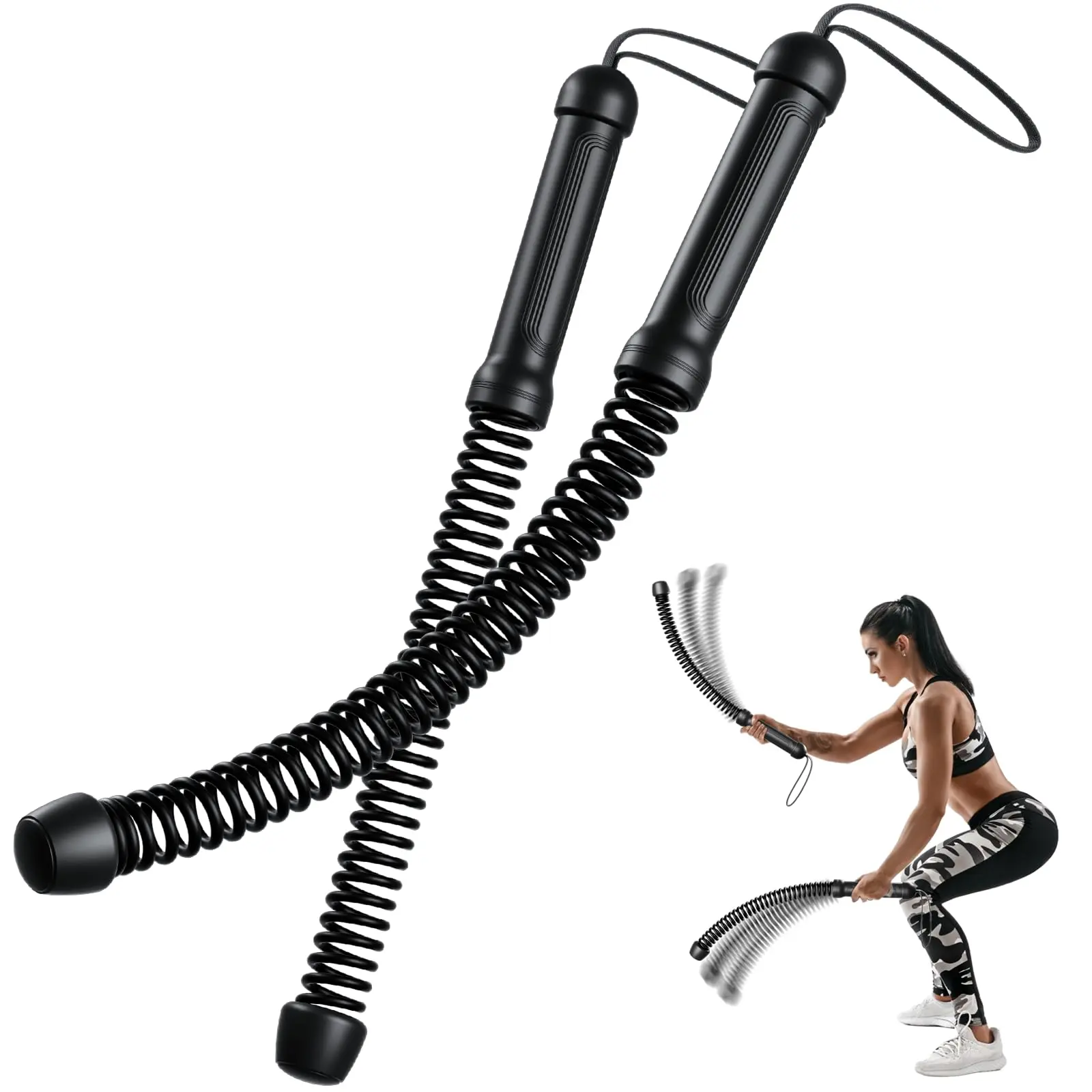 2-Pack Ropeless Battle Ropes for Men & Women, 18.4 in Metal-Steel Core Exercise Equipment with Spiral Grips, Portable Tangle-Free for Full-Body HIIT & Functional Fitness Home Gym Training, 1.7 Lb