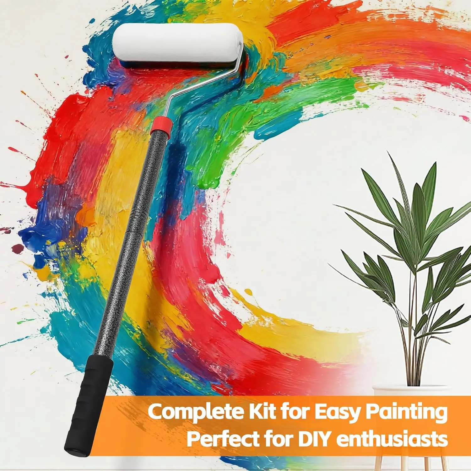 Professional Paint Roller Tool Kit with 4FT Adjustable Modular Extension Pole, Stainless Steel Heavy-Duty Set with High-Density Synthetic Fiber Covers & Brushes for Home Renovation, Wall Ceilings, DIY Enthusiasts