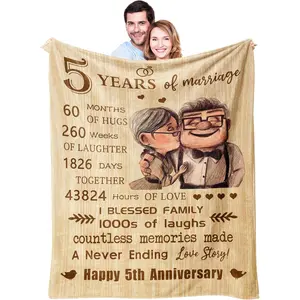 5 Year Anniversary Blanket Gifts for Wife/Her, 5 Year Marriage Anniversary Blanket Gifts 60’’X50’’, 5th Anniversary Romatic Gifts for Him/Couple, Gift for 5th Wedding Anniversary