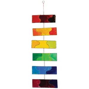 In the Breeze 7021 Rainbow Block Resin Hanging Mobile Colorful Sun Catcher Ornaments for Garden Decoration 8 Inch Wide