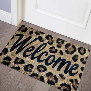 Leopard Print Welcome Letter Pattern Door Mat, Non-slip Soft Floor Mat, Decorative Carpet for Home Living Room Bedroom, Animal Print Rug, Home Decor Rugs