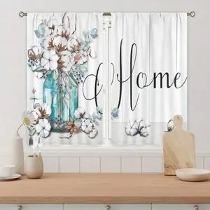 2 Panel 28"X40" Farmhouse Floral Kitchen Curtains Rod Pocket Country Valance Rustic Flower Tier Wooden Plank Eucalyptus Leaf Short Small Window For Kitchen Living Room Decor Home Decor, Farmhouse Style, Country Chic, Floral Pattern