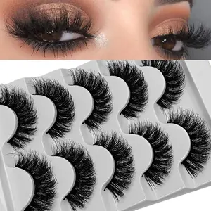 5 Pairs Fluffy Thick Volume Lashes Russian Strip Lashes Faux Mink Fluffy 3D Fake Lashes Makeup Messy False Eyelashes Cosmetic Dramatic Volume Eyelash