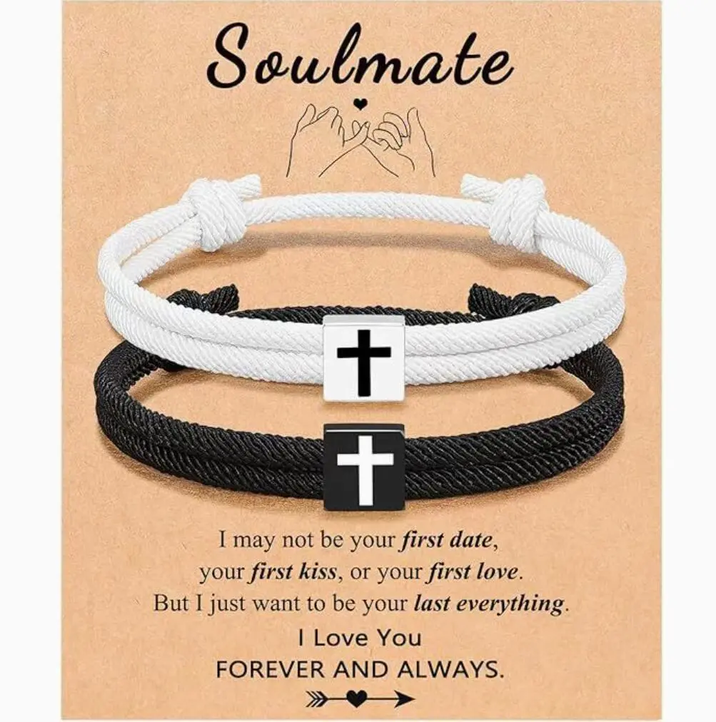Sicbumi Cross Bracelet Jesus Christian Matching Couple Friendship WWJD Adjustable Bracelets for Women Men, Braided Rope Christian Bracelet Jewelry with Stainless Steel Cross, Gift for Girlfriend & Anniversary, Knotted Bracelet Jewelry