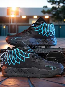 Youth Unisex Athletic Basketball Shoes with Thick Rubber Sole, Cushioned Support, Multi-Color Flexible Laces, Anti-Slip Ankle Design