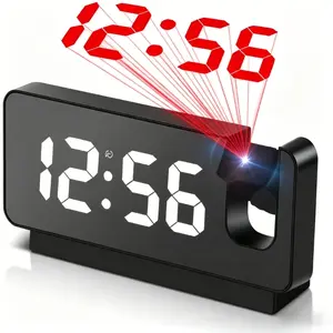 LED Mirror Projection Alarm Clock with Large Digital Display, Time Date & Temperature, 3 Alarm Settings, 3-Level Dimmable Brightness, Creative Electronic Clock for Home Bedroom Living Room & Ideal Gift Digital Clock Decor Digital Alarm Clocks