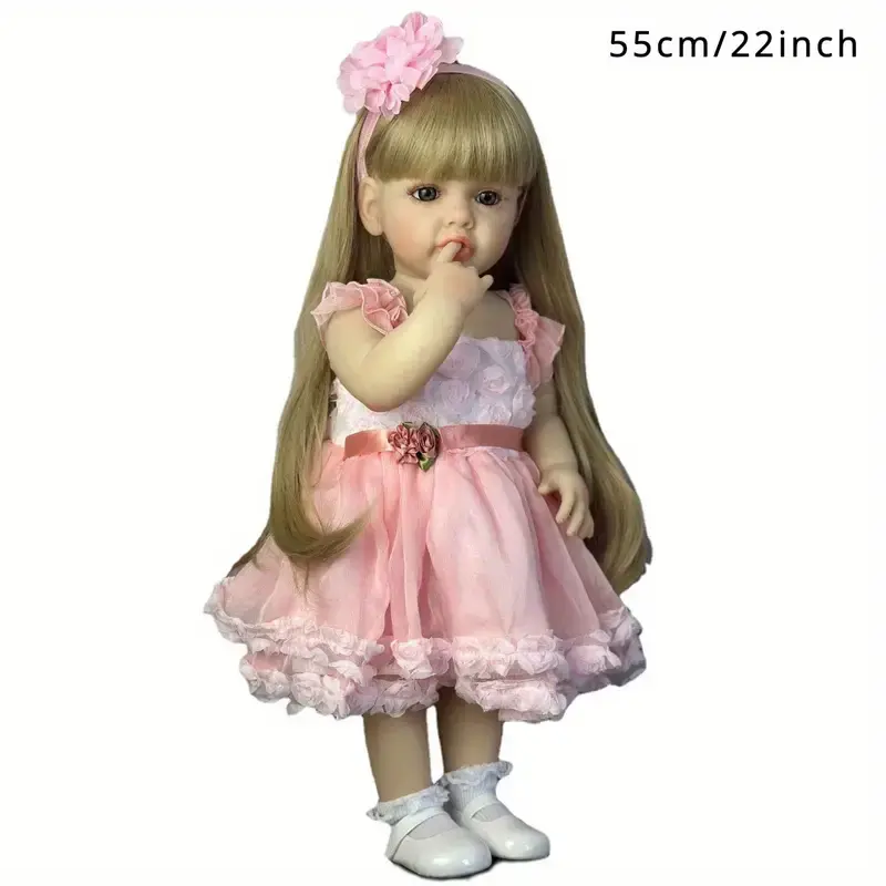 22 inch reborn doll blonde gauze skirt soft limbs lifelike eyes is a perfect gift for children Children's Day gift birthday gift Rebornbabydoll