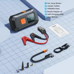 26800mAh Car Jump Starter Power Bank Portable Air Compressor Inflator Pump Power Station 4250A Battery Starter Auto Booster