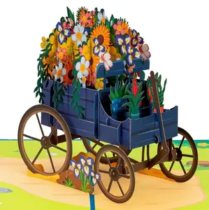 Paper Love Flower Wagon Pop Up Card - Elegant Flower Design with Soft Border, Ideal for Gifts and Decorative Use