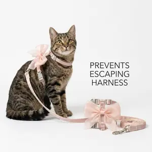 Cat Harness & Leash Set with Large Bow Anti-Escape Design for Small Medium Cats Anti-Breaking Not Strangling for Safe Walks Collars