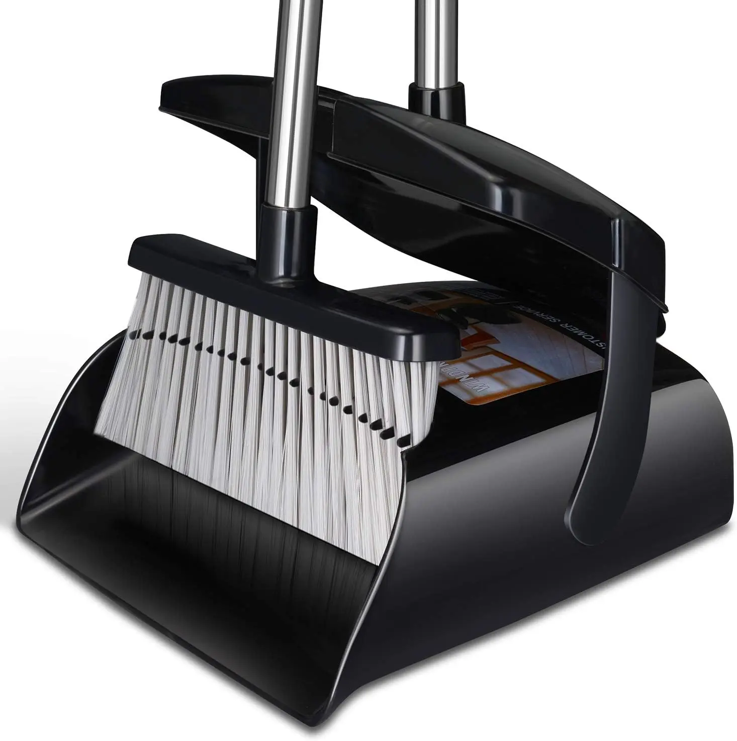 [USA - STOCK] Broom and Dustpan Set 52-in Long Adjustable Handle Broom Dustpan Combo | Upright Dustpan with Teeth to Automatically Clean Hair, Dust Pan with Lid, Suitable for Home Kitchen Office Hall Floor