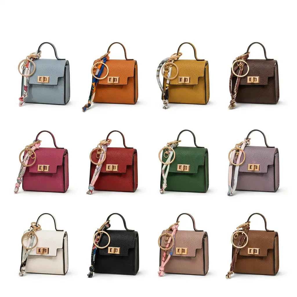 Cute Mini Bag Keychain, PU Leather Handbag Style Charm for Women & Girls - Purse & Car Key Accessory with Colorful Strap in 12 Colors, Mini Gifts, Cute Look, Bag Charm