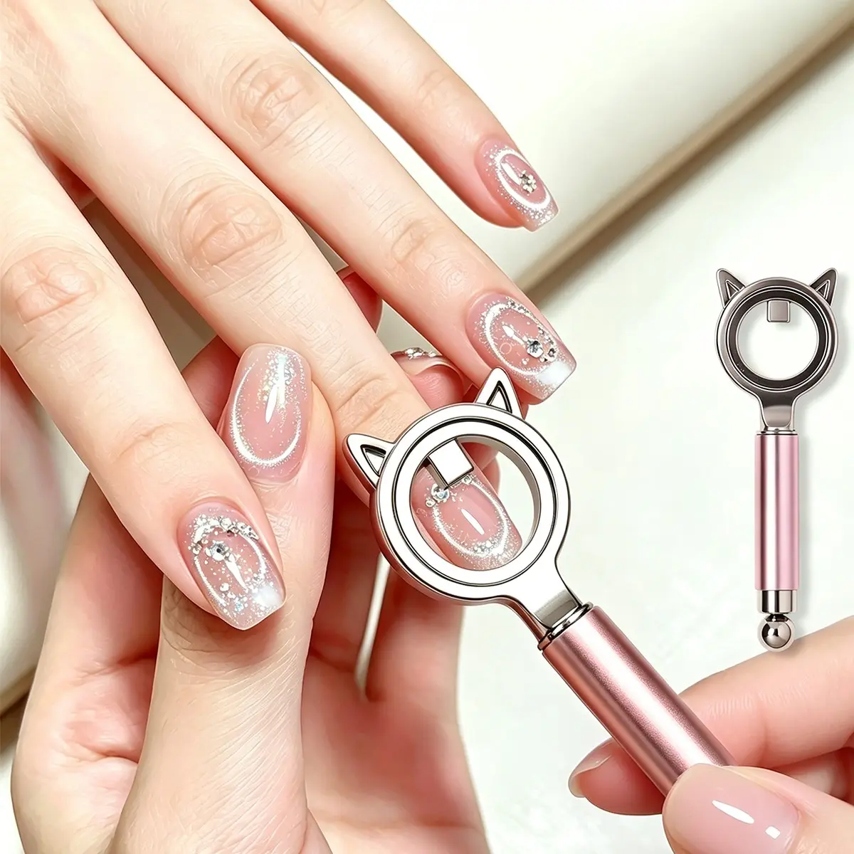 Cat Ear Ring Magnet Tool for Creative Nail Art, Manicure, Nail Care, Easy DIY Cat Eye Effect, Perfect for Beginners, Home Salon Experience, Simple Storage